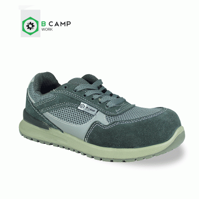 Ténis de segurança cinza B CAMP WORK com sola bege e detalhes em malha e camurça