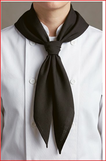 Gola preta amarrada no pescoço de pessoa com uniforme branco