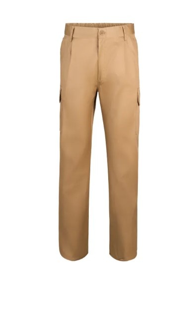 Calças cargo bege com bolsos laterais de aba e cintura elástica