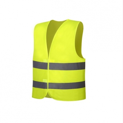 Colete de segurança amarelo com faixas refletoras cinzentas
