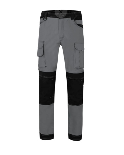 Calças de trabalho cinzento com reforços pretos e bolsos laterais
