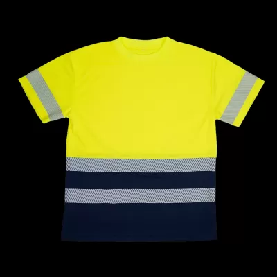 T-shirt de alta visibilidade amarelo com faixas refletoras