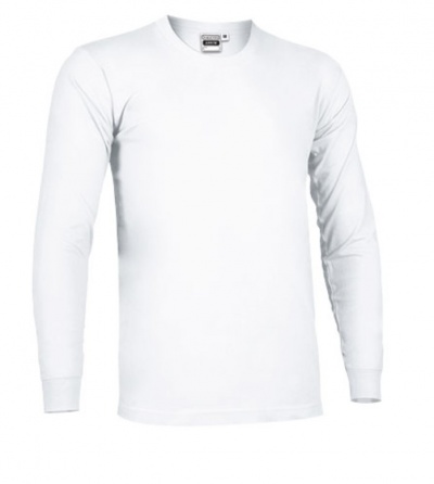 Camisola branca de manga comprida com gola redonda e punhos ajustados