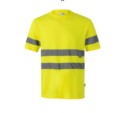 T-shirt amarela de alta visibilidade com faixas refletoras cinzentas