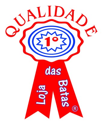 Selo vermelho e azul com texto QUALIDADE 1º Loja das Batas ®