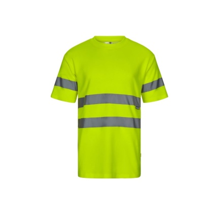T-shirt de manga curta amarelo fluorescente com faixas refletoras cinzentas