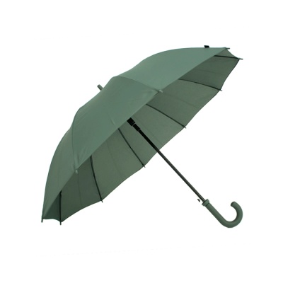 Guarda-chuva verde-oliva aberto com cabo curvo