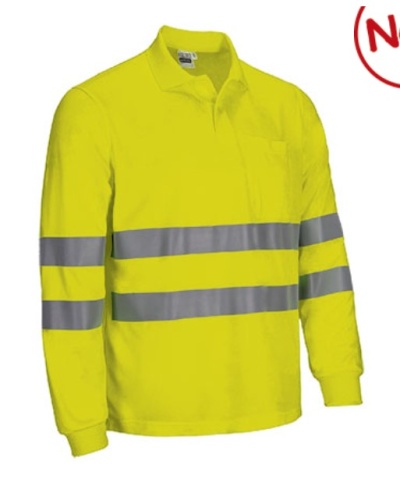 Polo amarelo fluorescente com faixas reflexivas cinzas