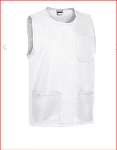 Colete branco sem mangas com três bolsos frontais