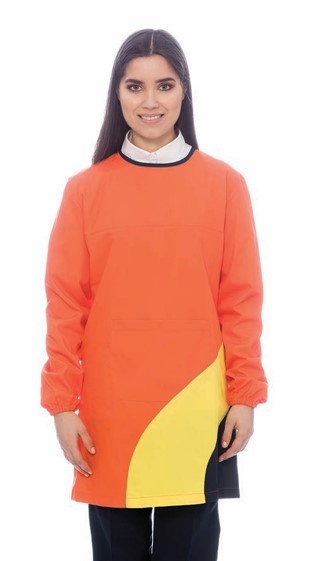 Blusão comprido com mangas longas laranja, amarelo e preto