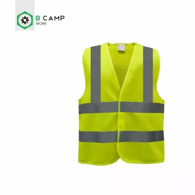 Colete de segurança amarelo fluorescente com faixas refletoras cinzentas