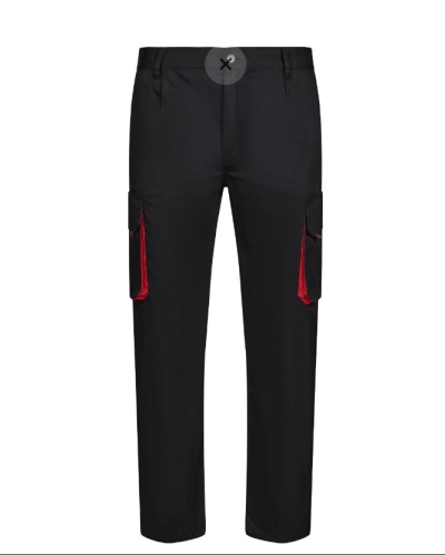 Calças cargo pretas com detalhes vermelhos