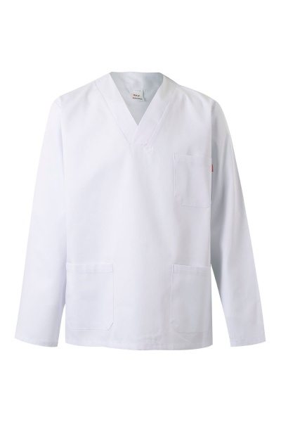 Blusa médica branca com gola em V e bolsos