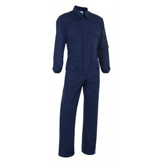 Macacão de trabalho azul escuro com bolsos frontais e colarinho