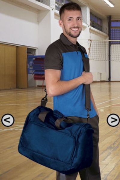 Mochila desportiva azul com alça preta num ginásio