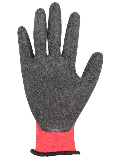 Luva de proteção preta com textura antiderrapante e punho vermelho