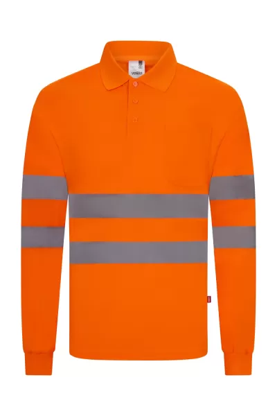 Polo laranja com faixas refletoras cinzentas