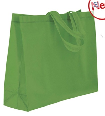 Saco reutilizável verde com duas alças e costuras visíveis