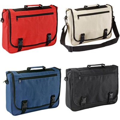 Quatro malas de ombro coloridas em tecido com fechos pretos e alças ajustáveis