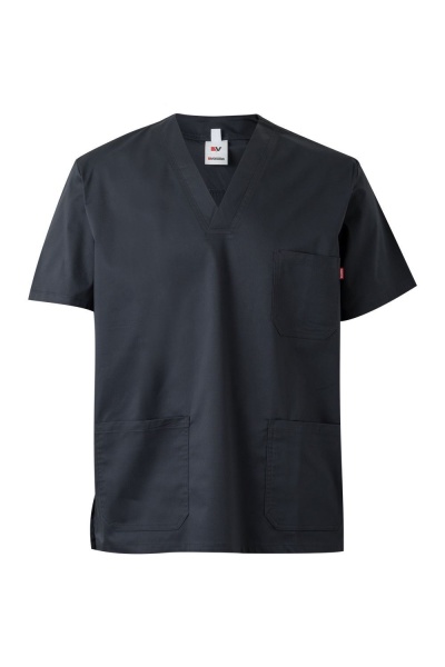 T-shirt médica preta com gola em V e bolsos