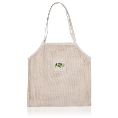 Avental branco/bege claro com alças e etiqueta com texto 'earth'