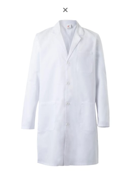 Casaco branco de laboratório com botões e bolsos