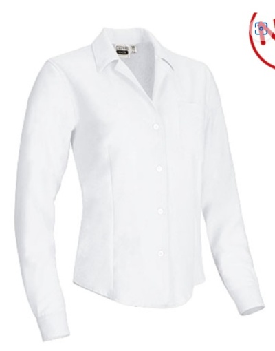 Camisa branca feminina de manga comprida com gola e botões