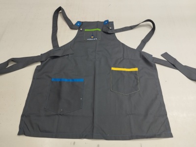 Avental cinzento com duas bolsas coloridas e alças