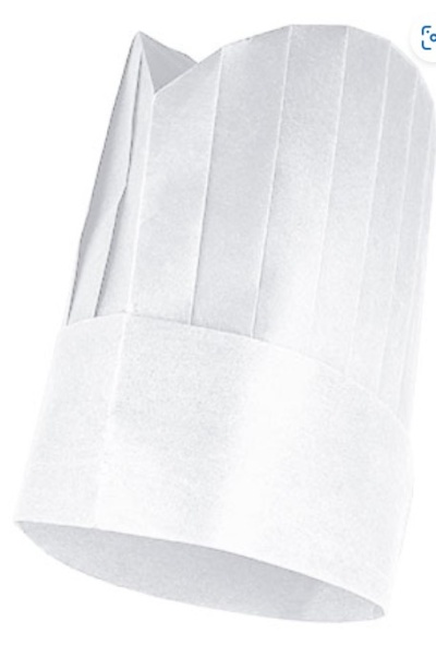 Chapéu de chef de cozinha branco com dobras verticais