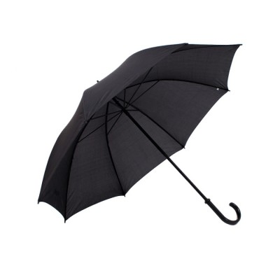 Guarda-chuva preto aberto com cabo curvo preto