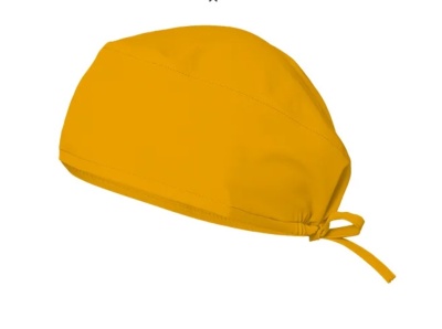 Touca amarela de tecido com cordão para amarrar