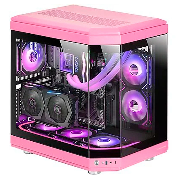 Mars Gaming MC-3T Pink Computador de secretária rosa com iluminação RGB e vidro temperado