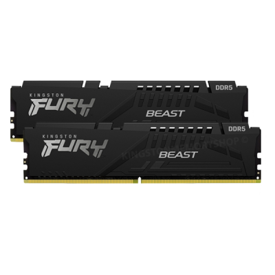 Módulos de memória RAM Kingston Fury Beast DDR5 pretos com texto branco.