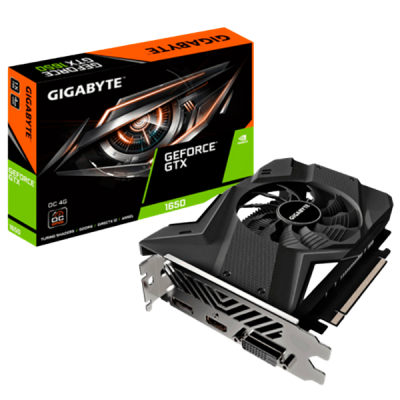Placa gráfica Gigabyte GeForce GTX 1650 OC 4G e caixa colorida correspondente