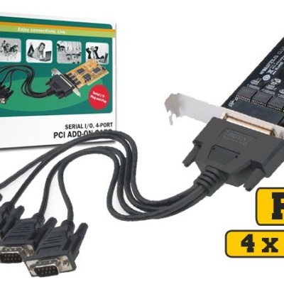 Placa PCI com quatro portas seriais e embalagem da Digitus