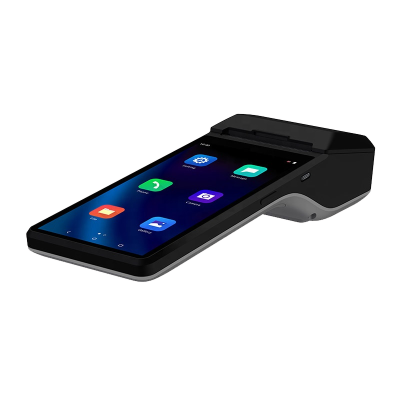 Dispositivo POS de pagamento móvel preto com ecrã tátil e impressora térmica integrada