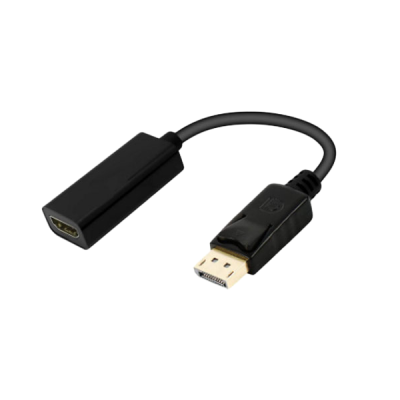 Adaptador de vídeo preto com conector DisplayPort e entrada HDMI