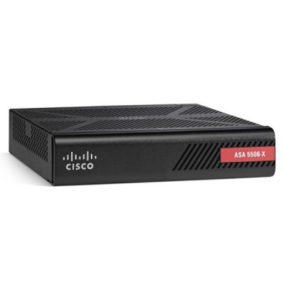 Aparelho de rede Cisco ASA 5506-X preto com etiqueta vermelha