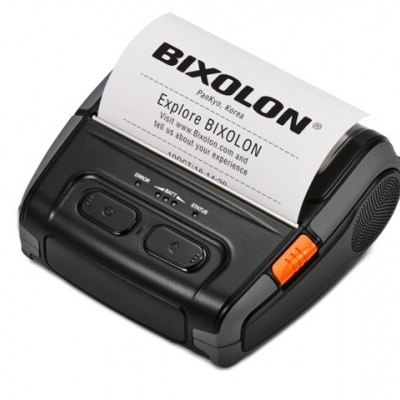 Impressora portátil BIXOLON a imprimir papel branco com texto