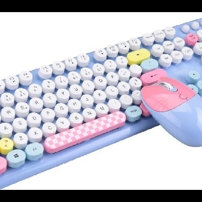 Teclado e rato wireless coloridos em tons pastel