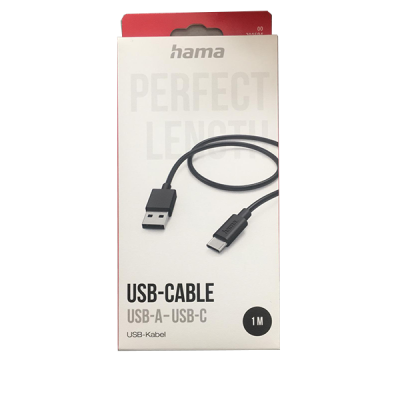 Embalagem branca de cabo USB Hama USB-A para USB-C de 1 metro