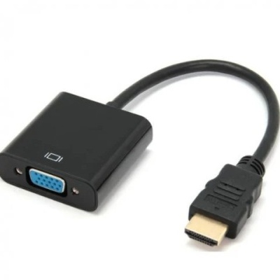 Adaptador HDMI para VGA preto com cabo curto