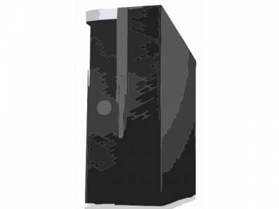 Caixa preta com detalhes cinza e branco e padrão irregular.