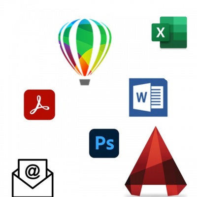 Ícones de software para design, escritório e edição