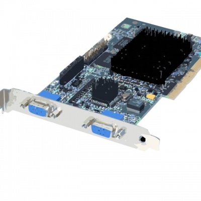 Placa eletrónica com porta VGA e dissipador preto