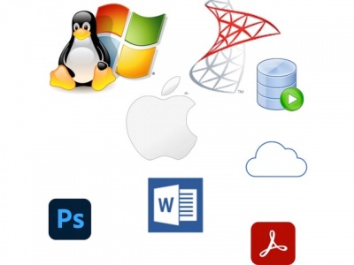 Logótipos de sistemas operativos e software em fundo branco