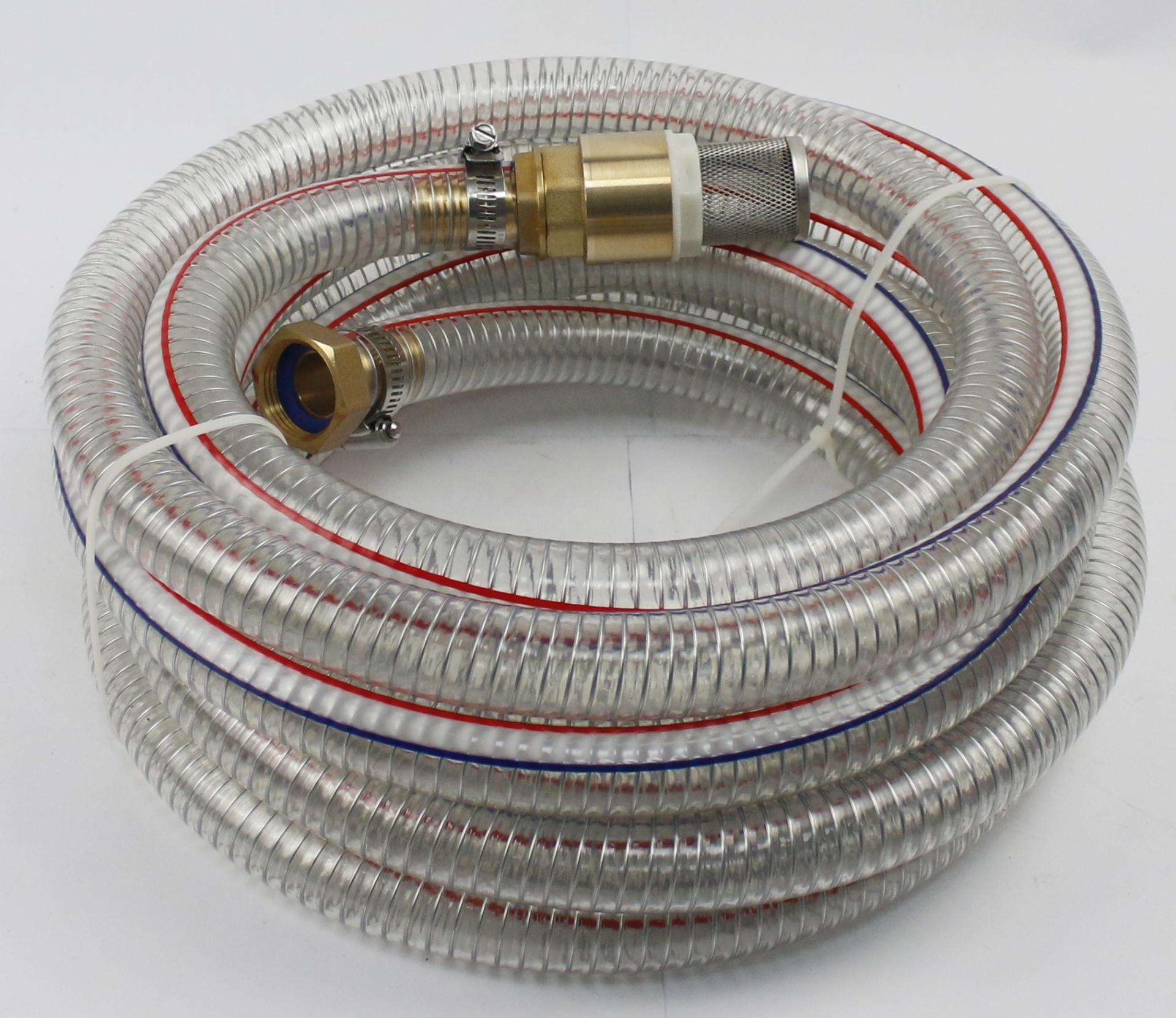 Mangueira de sucção para Moto-bomba Reforçada -MGD-1" 7M 6PC Manga flexível transparente com reforço e conexões metálicas