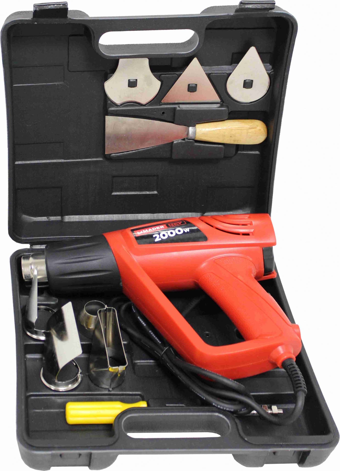 Pistola de Ar Quente com Acessórios, 2000W Conjunto de pistola de ar quente vermelha com acessórios em estojo preto