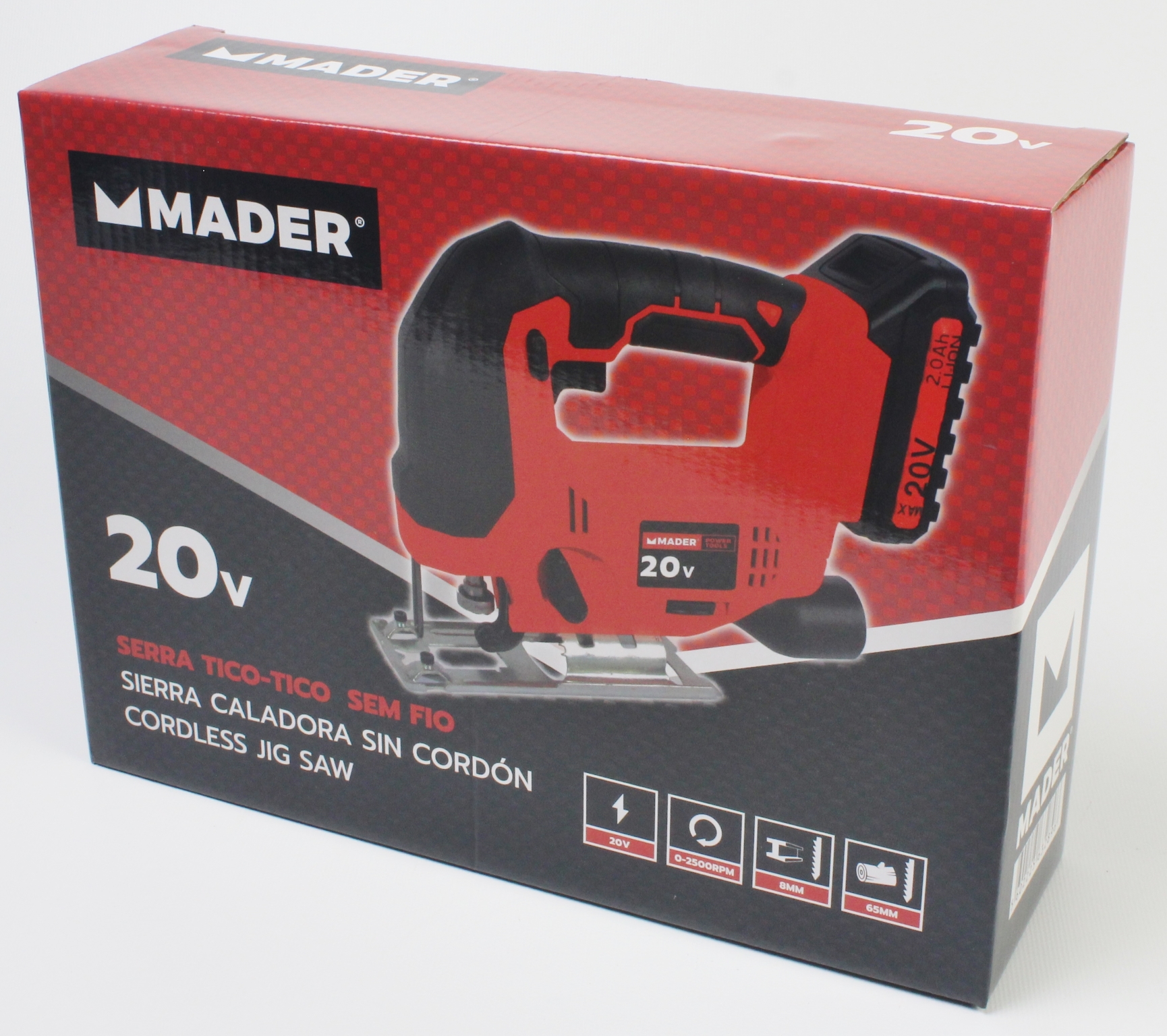 Serra Tico-tico sem Fio, 20V Caixa de serra tico-tico sem fio MADER 20V vermelha e preta