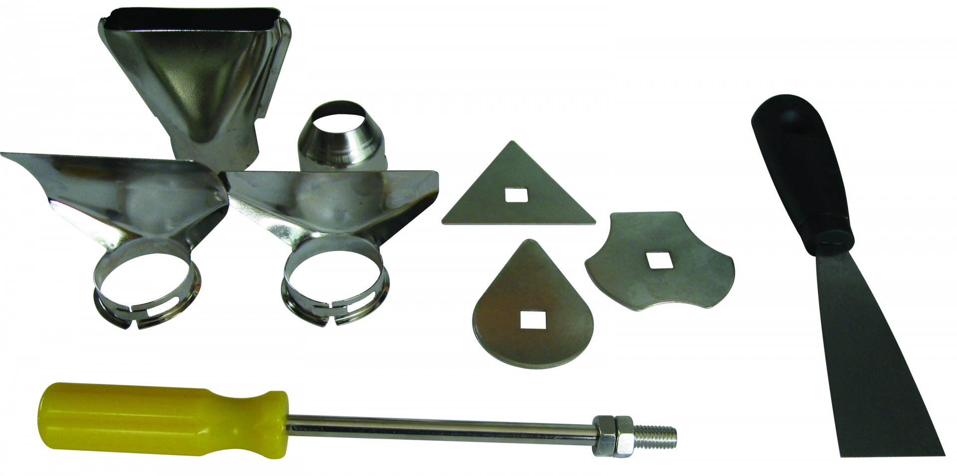 Pistola de Ar Quente com Acessórios, 2000W Ferramentas de metal com cabo amarelo e preto, pontas variadas para aplicação de calor e espátula
